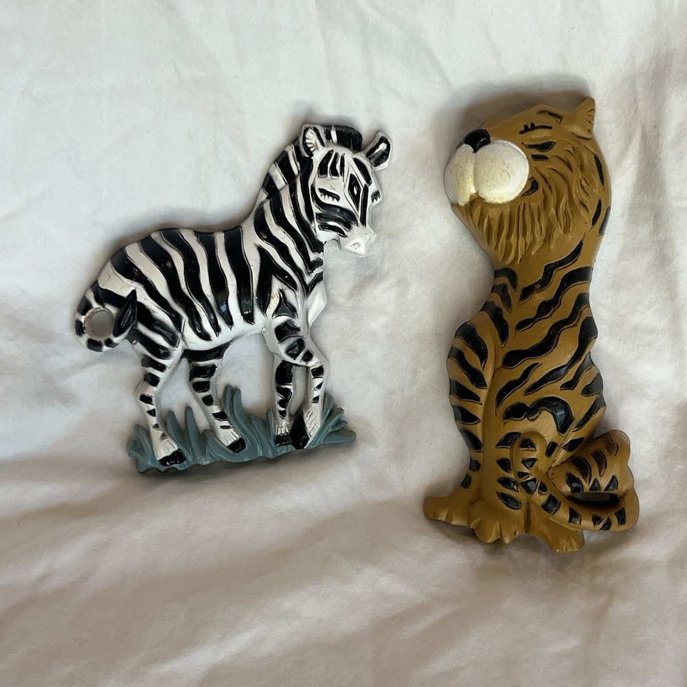 1995 Home Interiors Burwood Jungle Safari Zoo Animals Wall Plaques Set Of  2 Vtg